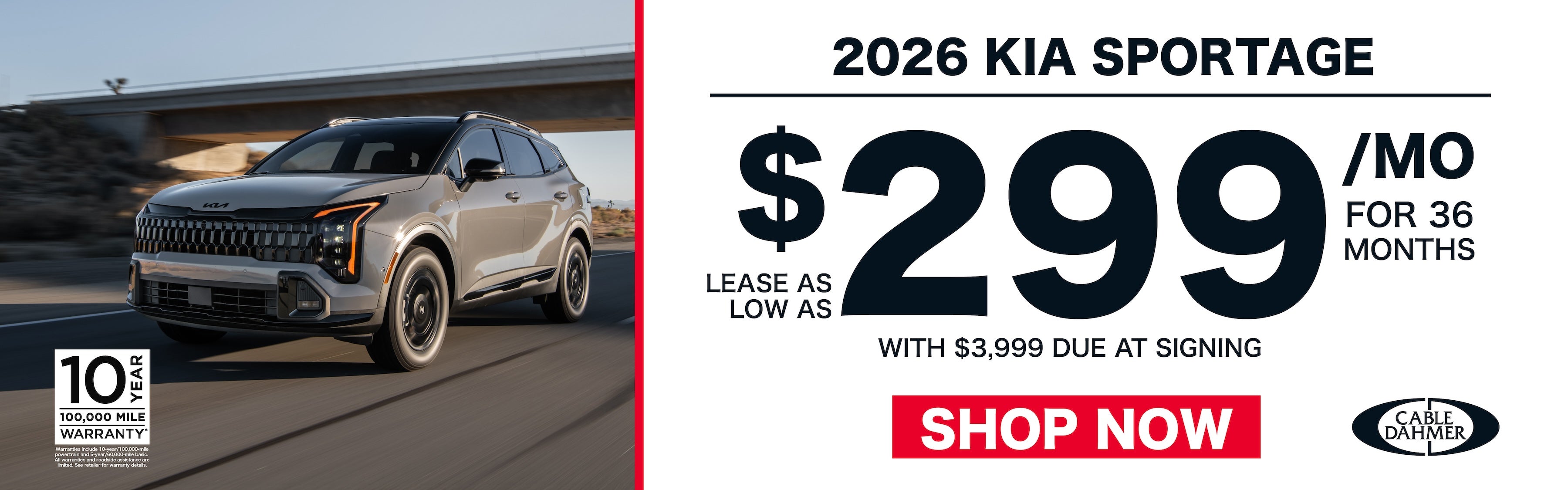 Lease as low as $299/mo for 36 months with $3,999 due at sig