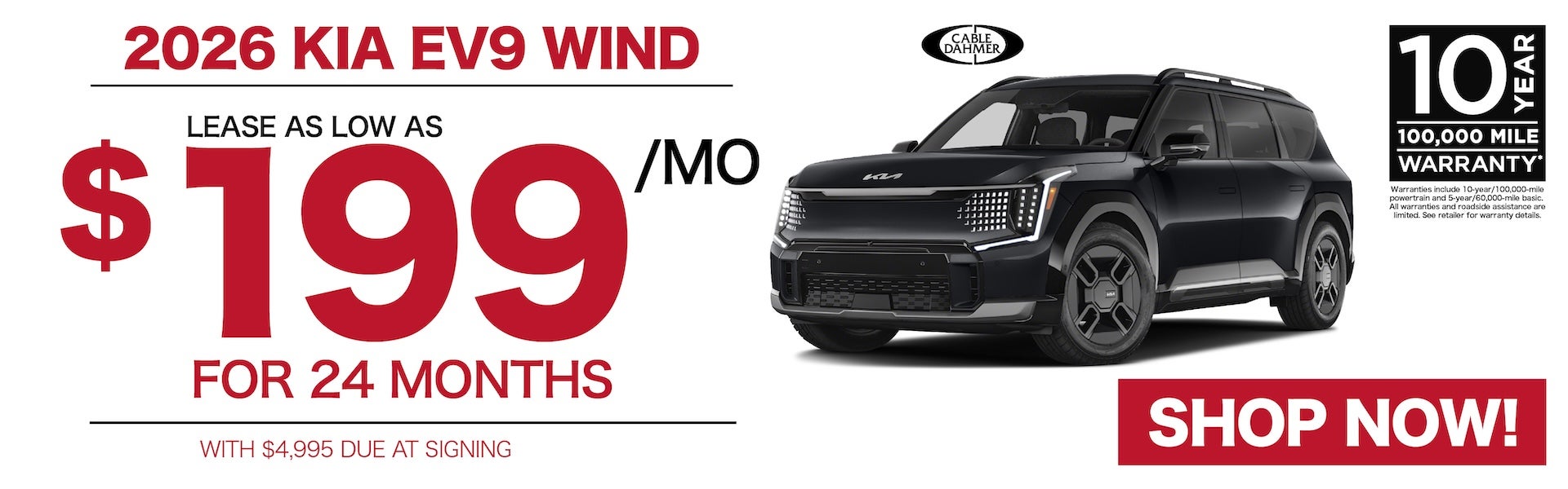 2026 Kia EV9 Wind $199/mo lease