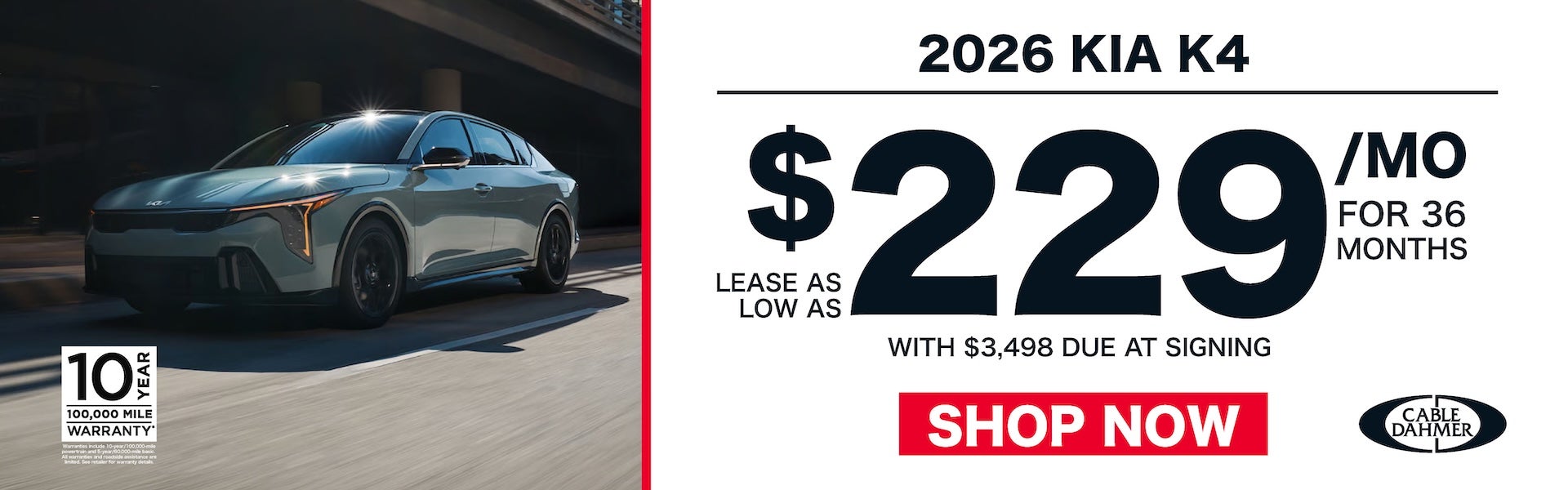 2026 Kia K4 lease as low as $229/mo